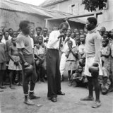 Legendary Accra based boxing trainer Supriser Sowah with Roy Ankrah (left) and a sparing partner